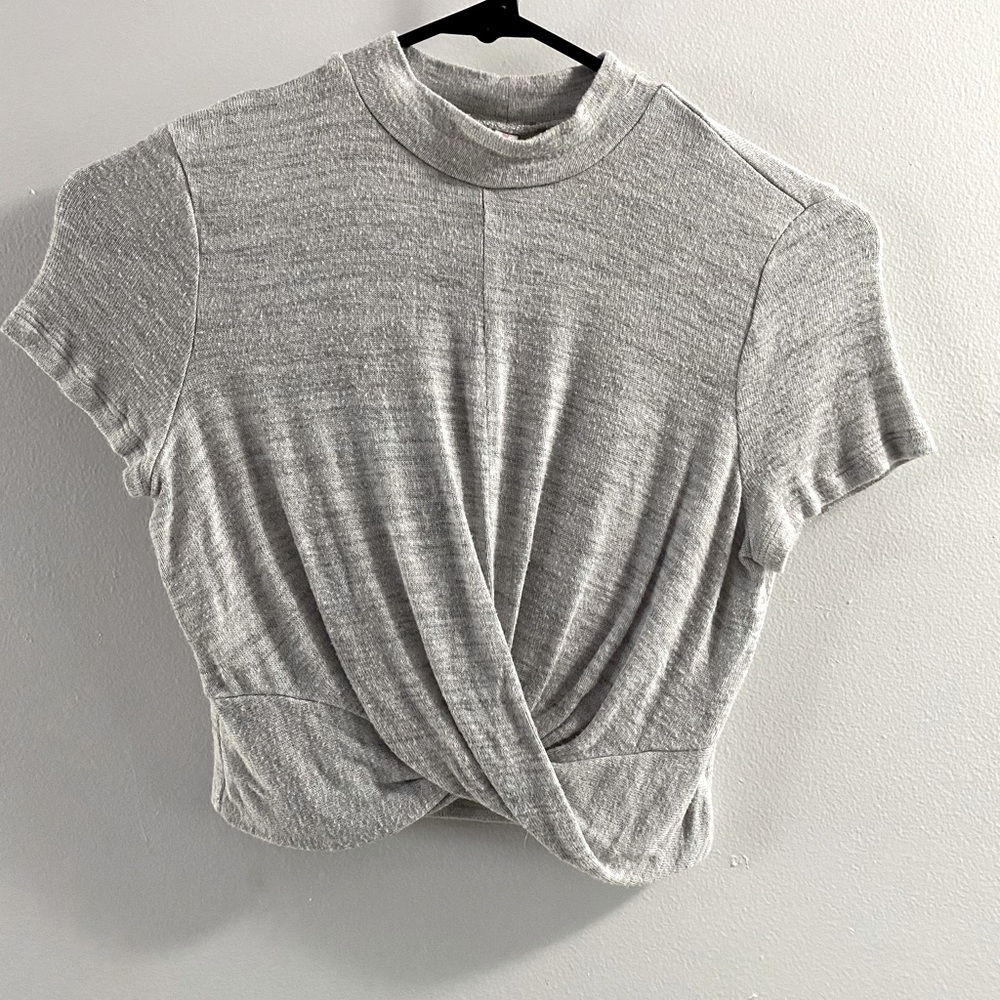 Heather gray high neck women’s crop top